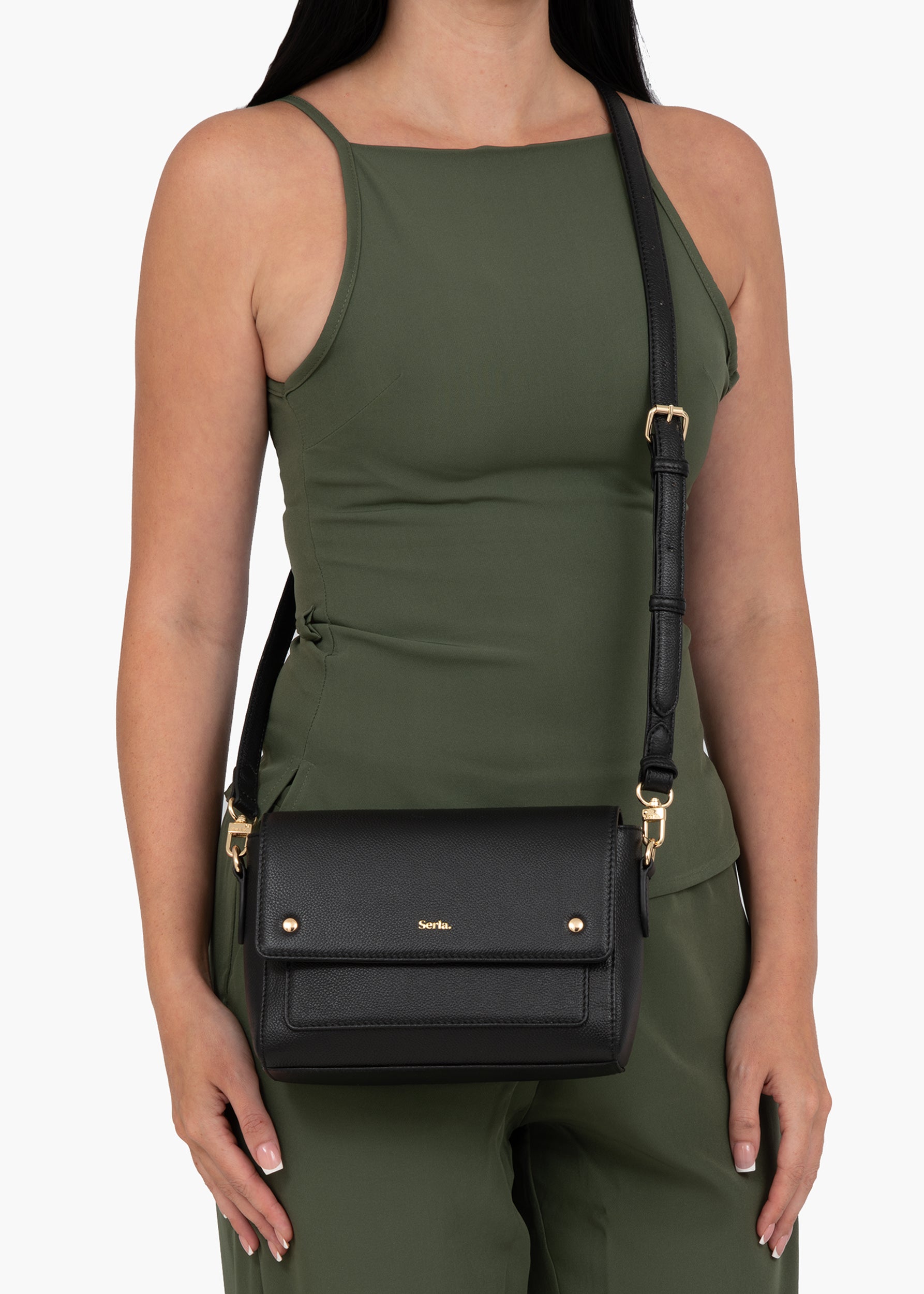 Victoria Black Leather Crossbody Bag