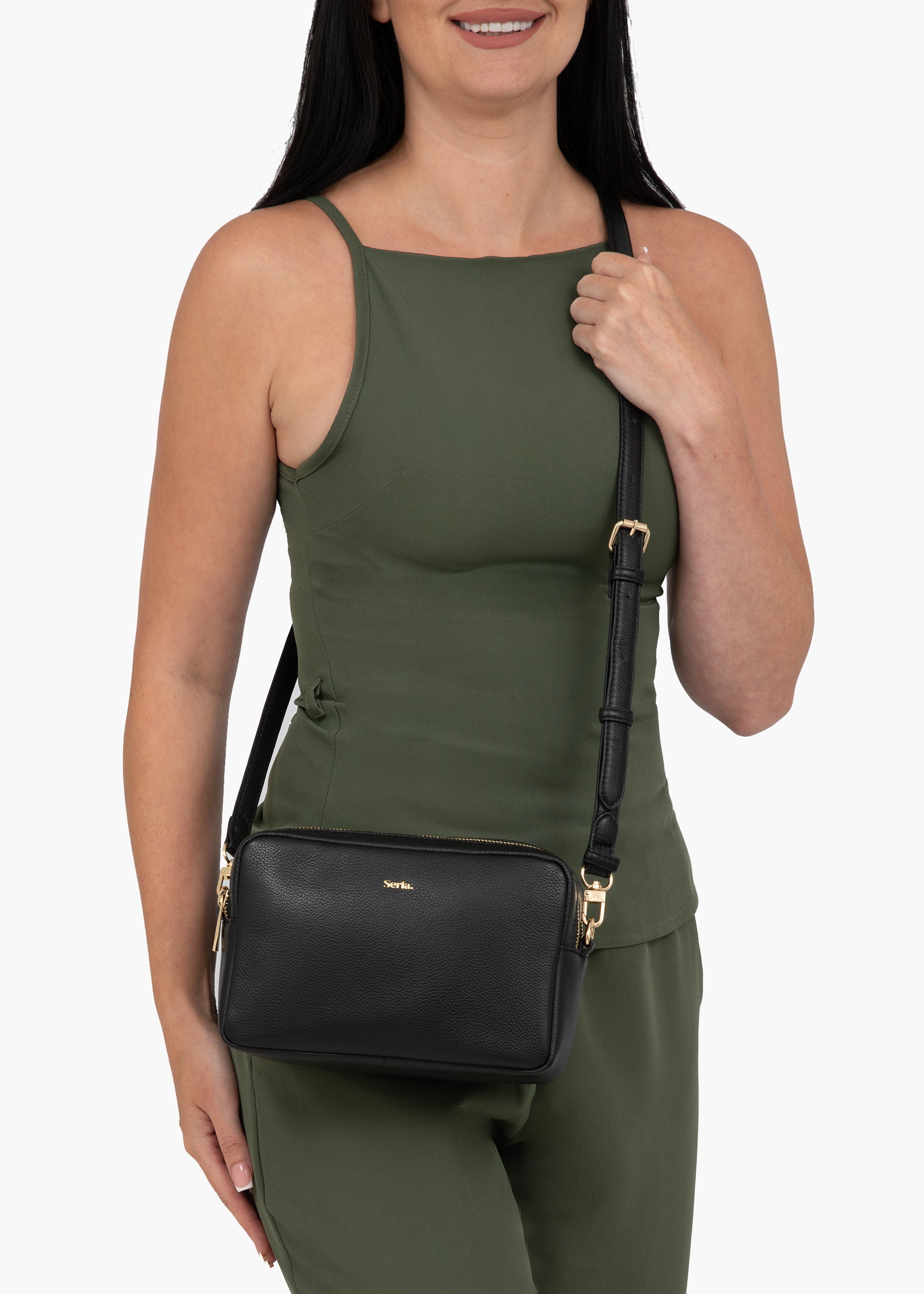 Allegra Black Leather Crossbody Bag
