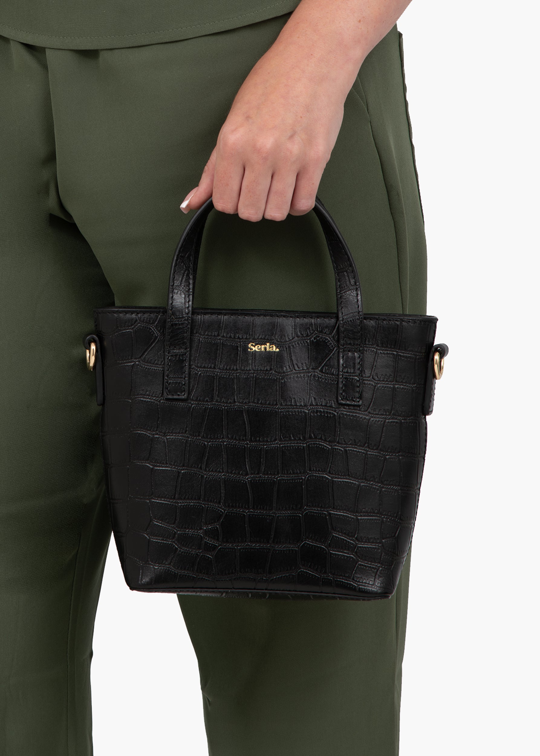 Isla Black Croc Top Handle Crossbody Bag