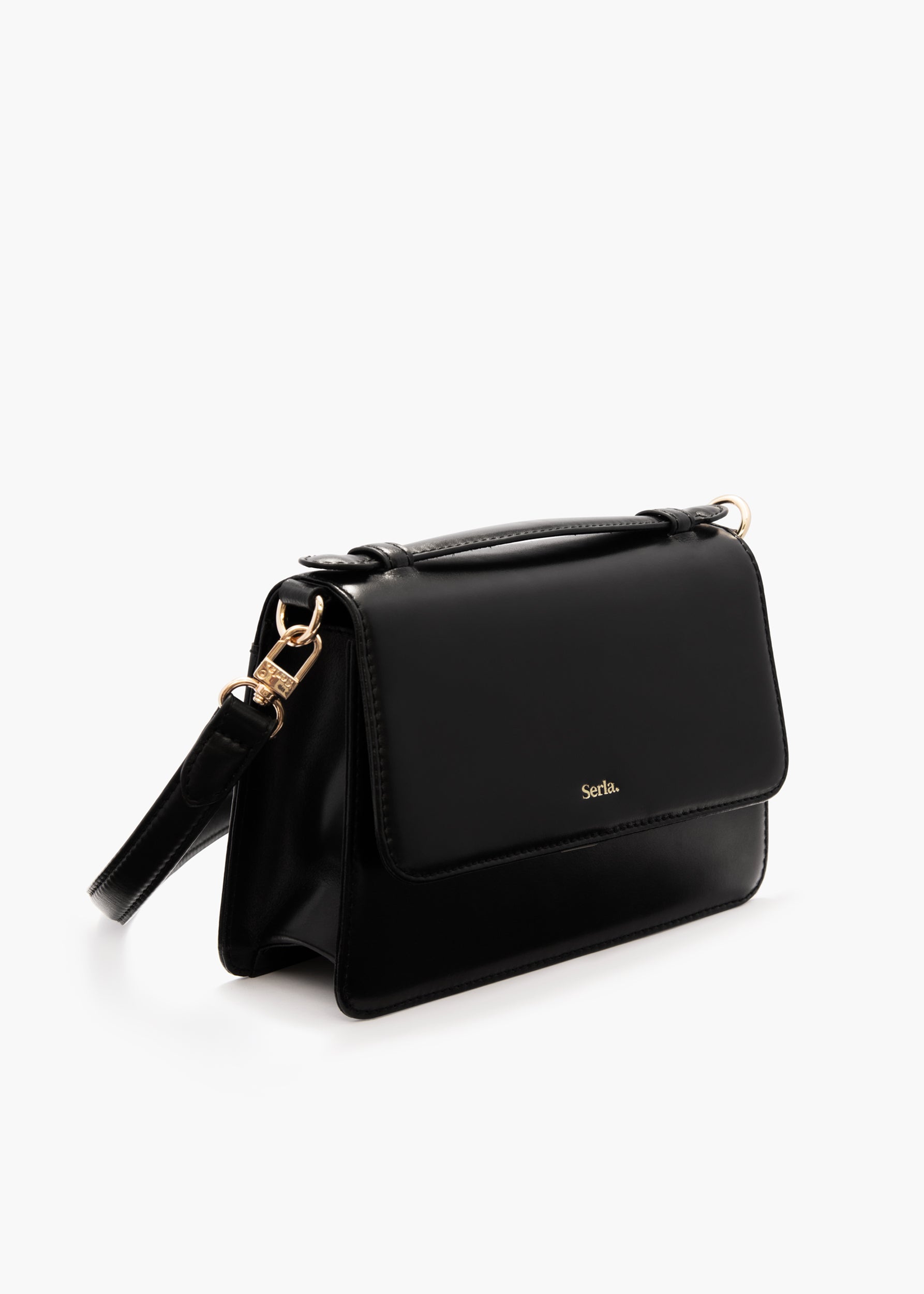 Isla Black Leather Top Handle Crossbody Bag